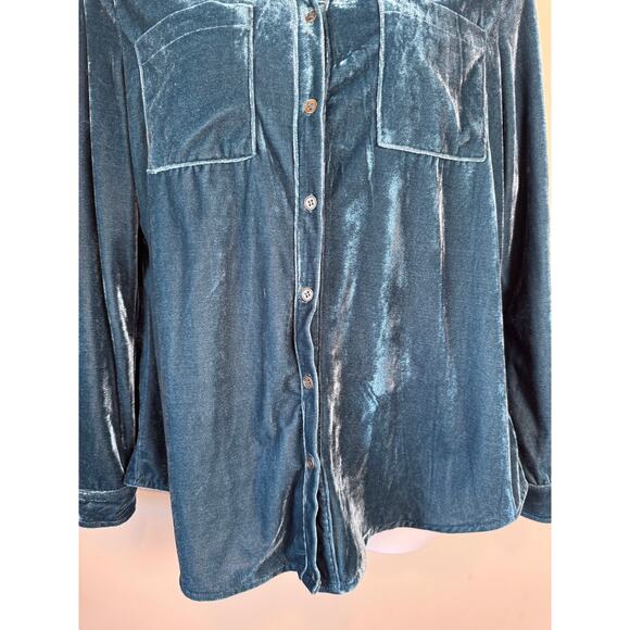 Umgee Whimsigoth Plus Size 1XL Crushed Velvet Button Down Shirt Tunic Jewel Tone - Picture 5 of 12